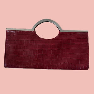 Vintage Red Croc Embossed Mini Handbag – Silver Handle – Y2K Clutch